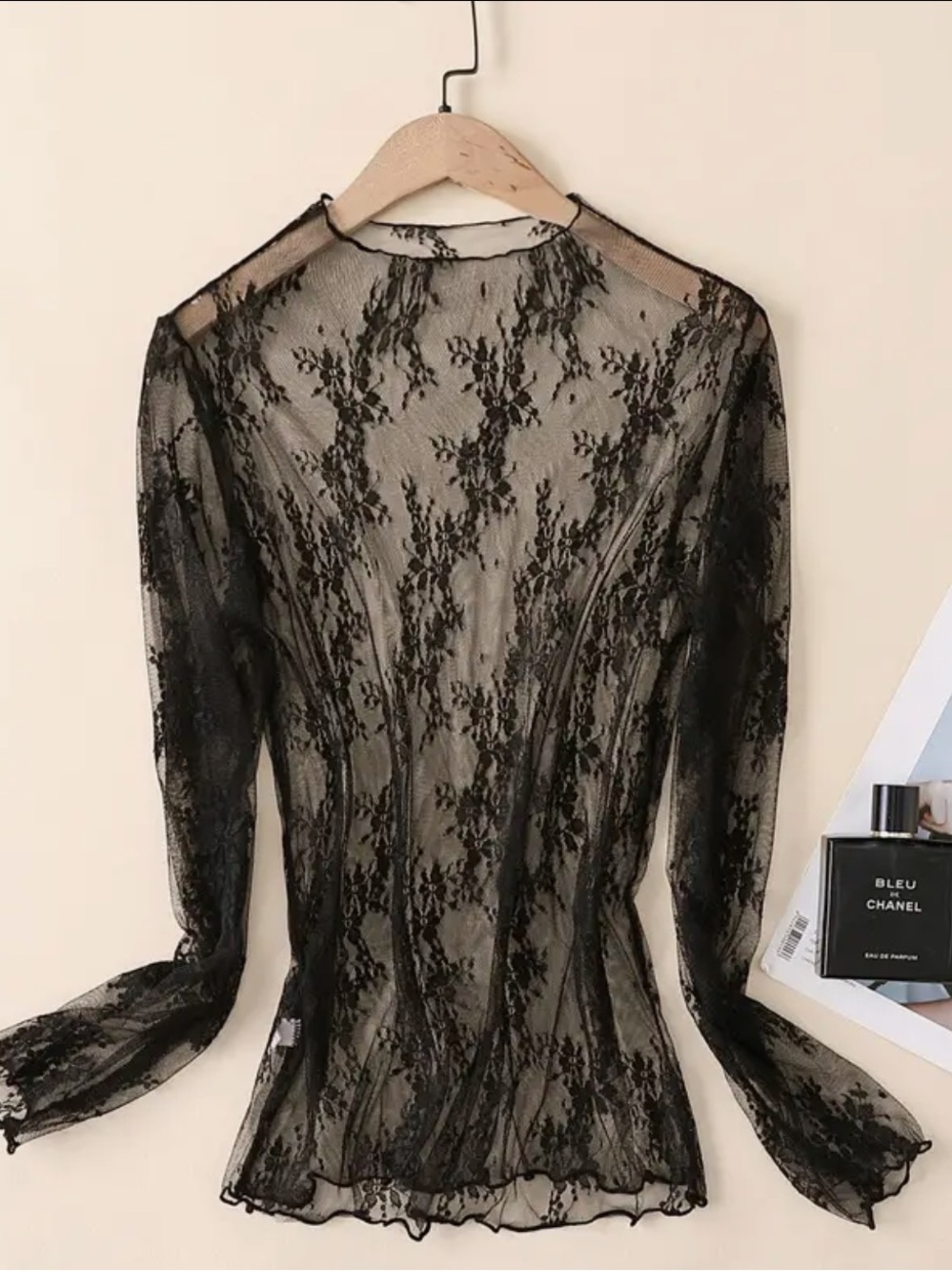 ShopEvelynne Black Sheer Lace Long Sleeve Top